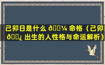 己卯日是什么 🌼 命格（己卯日 🌿 出生的人性格与命运解析）